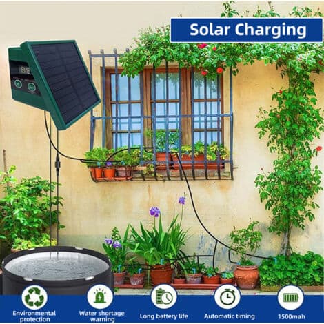 Solar Dryppvanningssystem for Hage Digitalt Display Automatisk Vanning 10 Potteplanter med 30x7 Timer Moduser