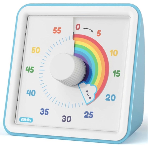 Børnetimer, 60 minutters børnestopur og nedtællingstimer til børn og voksne, lydløst tidsstyringsværktøj til køkken, klasseværelse, møder (blå)