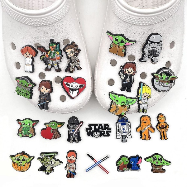 25 stk Star Wars-tema Crocs sko-smykker Grogus tegneserie-stil sko sandaler dekorative sjarm bursdagsgaver skotilbehørsett