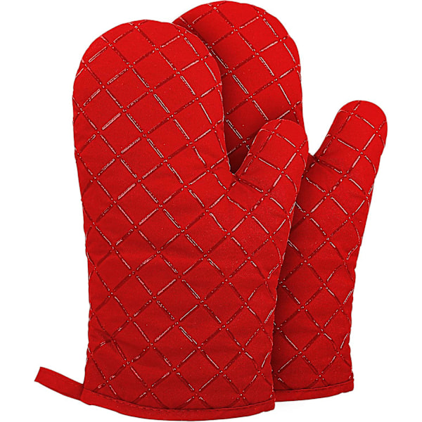 Oven Gloves Heat Resistant - Non Slip Silicon Kitchen Mitts For Grilling/cooking/baking/barbecue - 1 Pair, Red