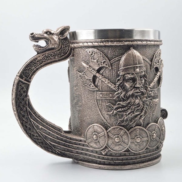 600ml Viking Pirat Ølkrus Middelalder Resin Rustfritt Stål Ølkrus Retro