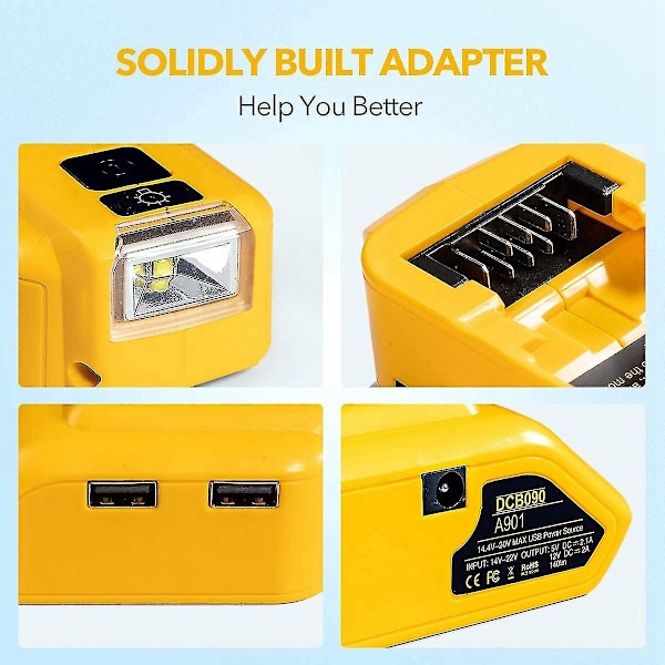 Dcb090 Batteriadapter Konverter Batteristrømforsyning Med Dobbel Usb For 20v Max 18v Litium-batteri