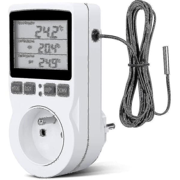 Termostatstik, Digital Timerstik, Digital Programmerbar Stik med Sensor, Programmerbar Digital Timer, Varmetermostatstik til Drivhus