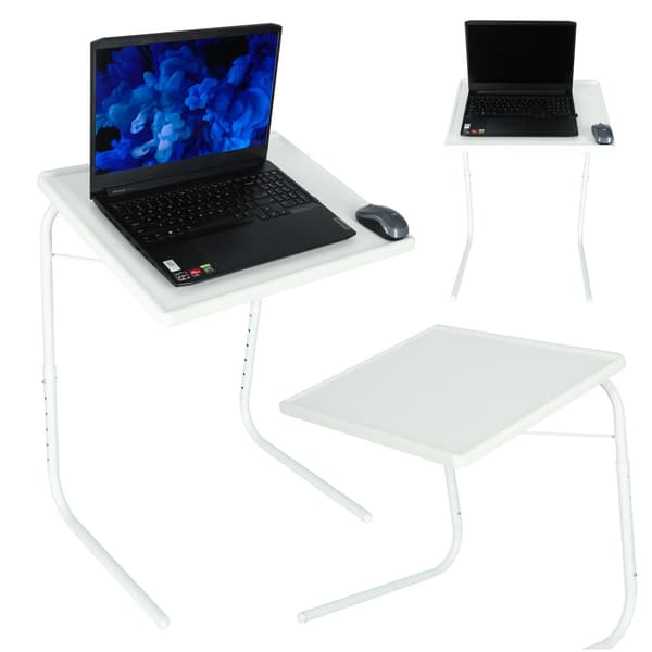 Sammenleggbart laptopbord sidebord justerbar høyde/vinkel 52x40 cm hvit