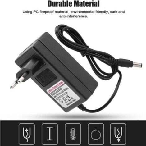 Sikker ladeadapter AC 100-240V DC 21V 2A for litium-ion-batterier, EU-plugg, erstatning