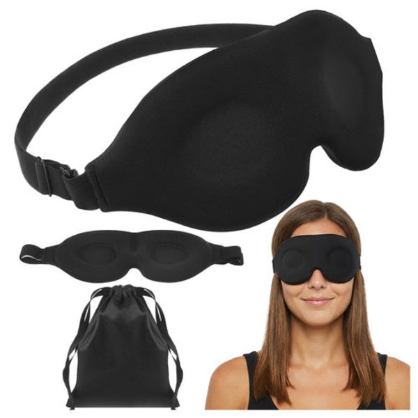 3D Memory Foam Sleep Mask Light Blocking Black Adjustable 24-60 cm