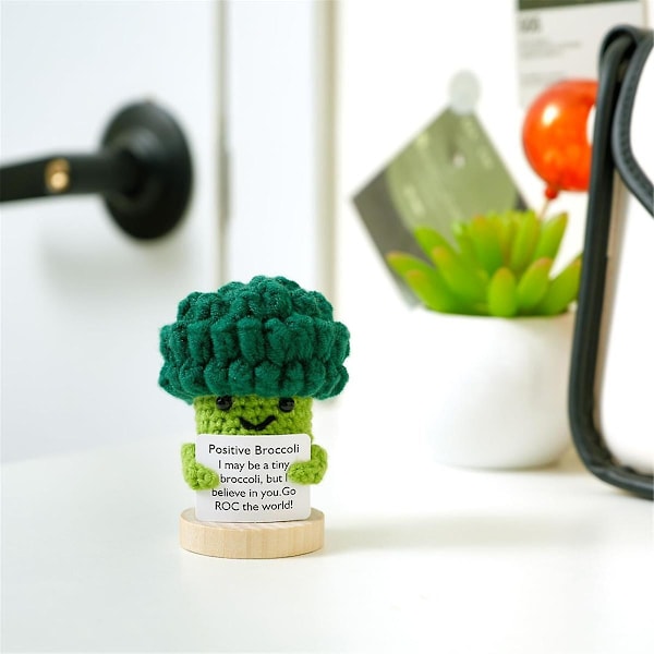 2 st Mini Rolig Positiv Broccoli med Ställning Emotionellt Stöd Uppmuntrande Gåvor Stickad Broccoli Virkad