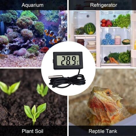 Termometer meter svart Mini termometer Digital LCD-termometer temperaturmätare med extern sond för bil/kylskåp/akvarium/