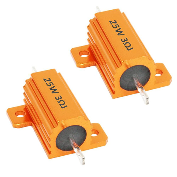 2 stk. 25W 3 Ohm Aluminiumhusmodstand Høj Effektbelastningsmodstande Guldskalplade Trådviklet Chassismonteret Varmesænkehætte