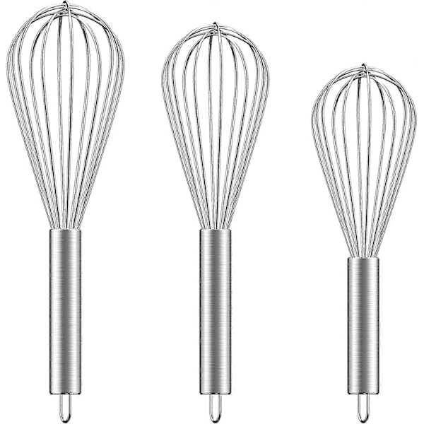 Visp i rostfritt stål för köket, manuell visp för bakning, 3-pack 8\"+10\"+12\"