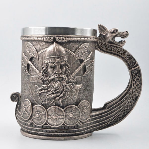 600ml Viking Pirat Ølkrus Middelalder Resin Rustfritt Stål Ølkrus Retro