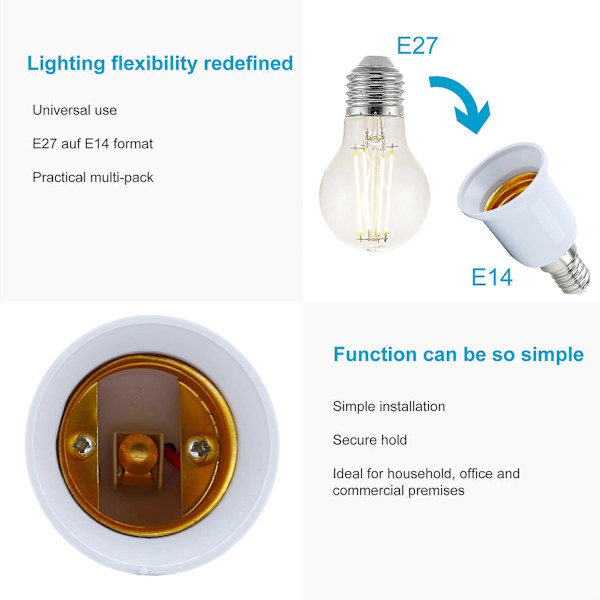 E14 till E27 Lampbasadapter i VIT – 4x lampadapter för omformatering från E14 till E27