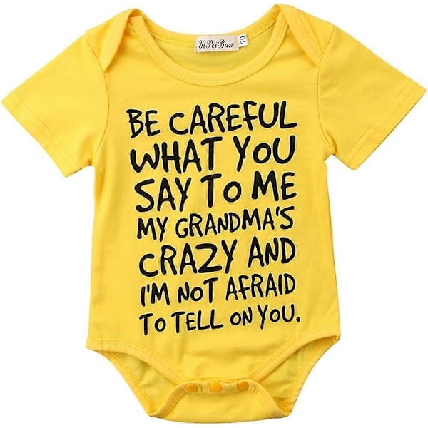 Baby Pojke Flicka Var försiktig vad du säger till mig Min Galna Mormor Bodysuit Rolig Bodysuit, 75-85CM