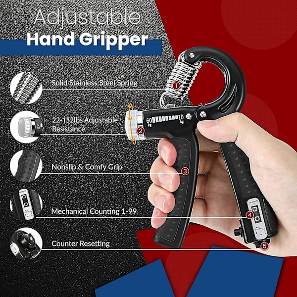 Handgreppsförstärkare, Räknare Underarms Träning Kit (6-pack), Justerbar Handgreppsförstärkare, Greppring, Fingersträckare, Fingerövning