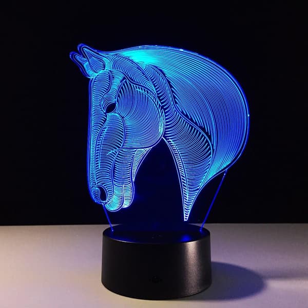 3D Lampe Illusjon Dyr Hest LED Skrivebordslampe Nattlys, 7