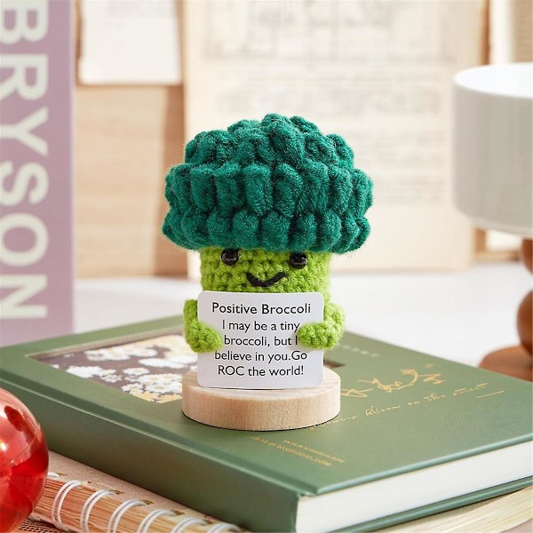2 st Mini Rolig Positiv Broccoli med Ställning Emotionellt Stöd Uppmuntrande Gåvor Stickad Broccoli Virkad