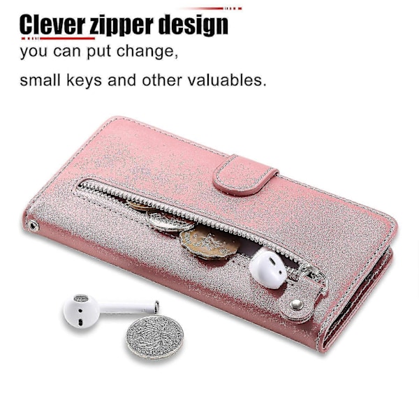 Wallet Case til Xiaomi Mi 11 Lite, premium PU læder magnetisk lukning kort slots støtteben lynlåslomme blødt TPU flip cover - Pink