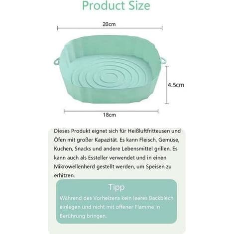 3-delt tilbehørssett til airfryer (20 cm), silikonform til airfryer, gjenbrukbar silikonkurv til airfryer