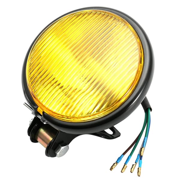 Retro Black Shell Motorcycle Headlight with Yellow Glass