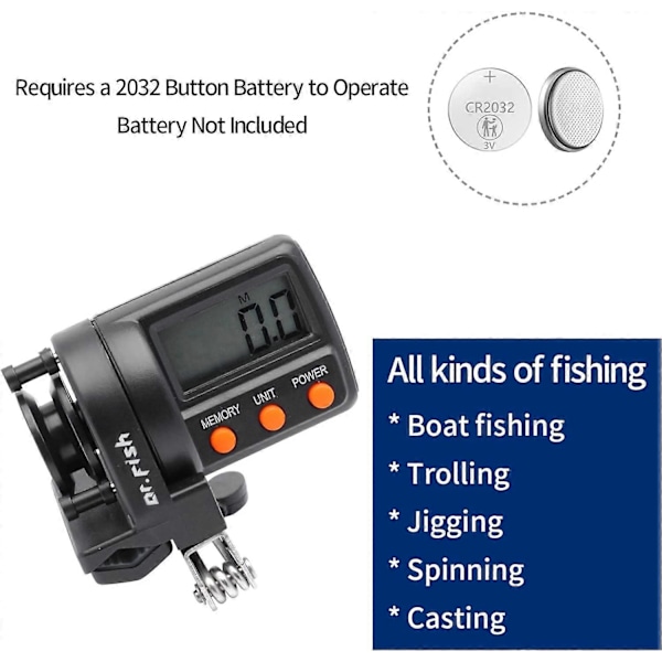 Digital Fiskelinräknare Clip-on Mätare Fiskelina Spolare 999FT LED-Skärm 10 Grupper Data Fiskelina Djupmätare Räknare för Spolning Trolling