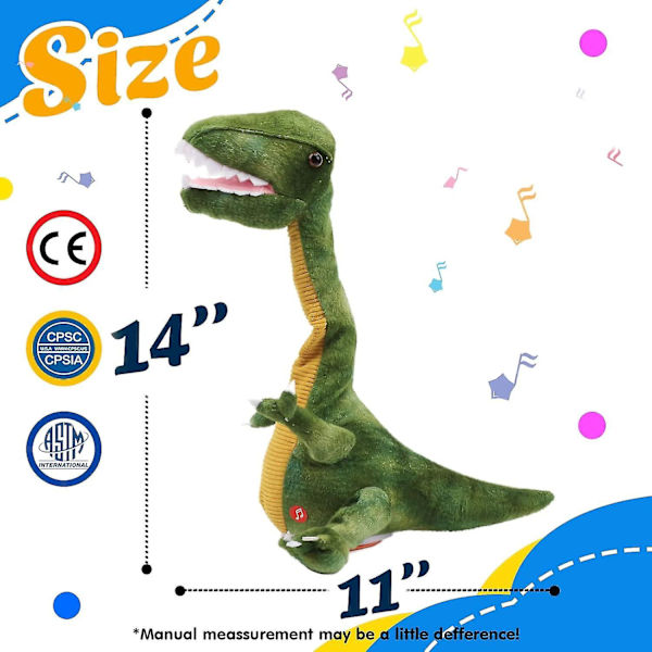 Dansande dinosaurie leksak upprepar vad du säger pratande T-rex leksak vricka sjunga imitera vridande interaktiv animerad leksak talande plysch gåva för barn B
