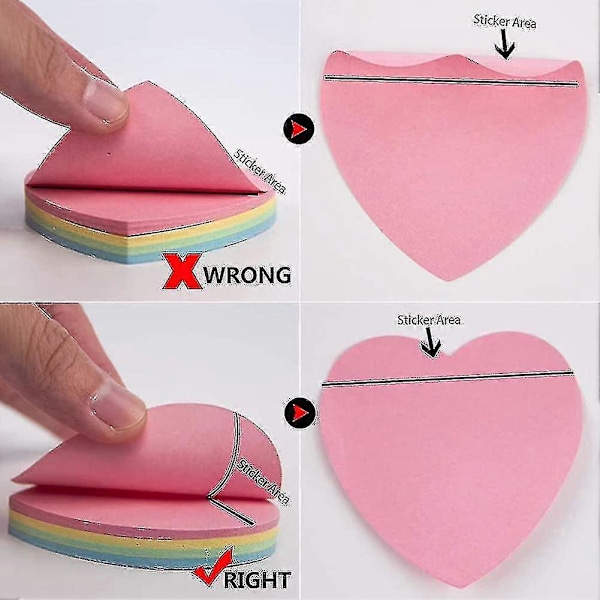 Hjerteformede Sticky Notes - 10 Blokke 76x76mm Selvklæbende Post Memo Søde Blandede Farver Til Kontor Acsergery Gave
