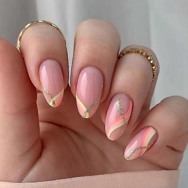 Mandel Manikyr Efter 00 Manikyr Slitage Nagel Grossist Varm Färg Guld Rosa Rand Ren Åtrå Nagelplåster