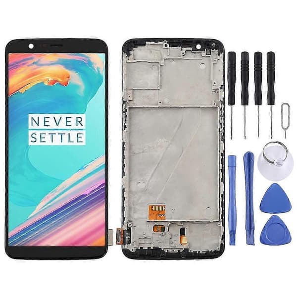 Til OnePlus 5T A5010 TFT Materiale LCD-skærm og Digitizer Fuld Samling med Ramme (Sort)