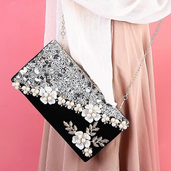 Højkvalitets Dame Diamant Patchwork Aften Taske Håndlavede Blomster Bryllupsmiddag Taske