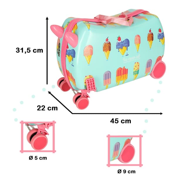 Children's Suitcase on Wheels 45 cm with Sitting Function and Ice Cream Motif