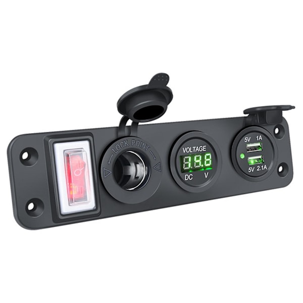 4 i 1 Ny Digital Voltmeter + 12V Strømuttak + Dobbel USB Strømadapter Marine USB Ladingssokkel Grønn