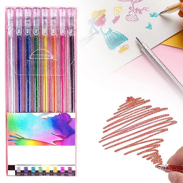 8/12/18 kpl Glittergeelikynäsetti Bling Sparkle -tussit Värikkäät taidekynät kirjoittamiseen, leikekirjoihin, värittämiseen ja onnittelukortteihin, päiväkirjan piirtämiseen