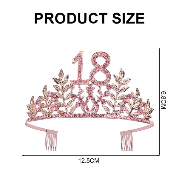 18 års Pink Fødselsdagsslynge og Krone Hårbånd, 18 års Fødselsdagsgaver til Kvinder Fest, Krone 12*6.8cm, Skulderrem 9.5*160cm