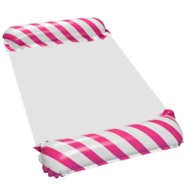 Inflatable floating mat with backrest and mesh bottom pink/white 110x70