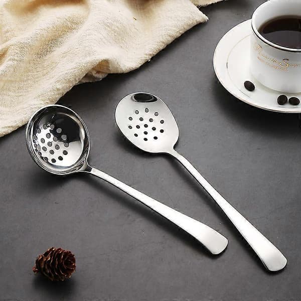2 Stycken 24*6.5CM Rostfritt Stål Hålslev Skimmer Hålslev Kök Matlagning Serveringssked Sil Skimmer silver