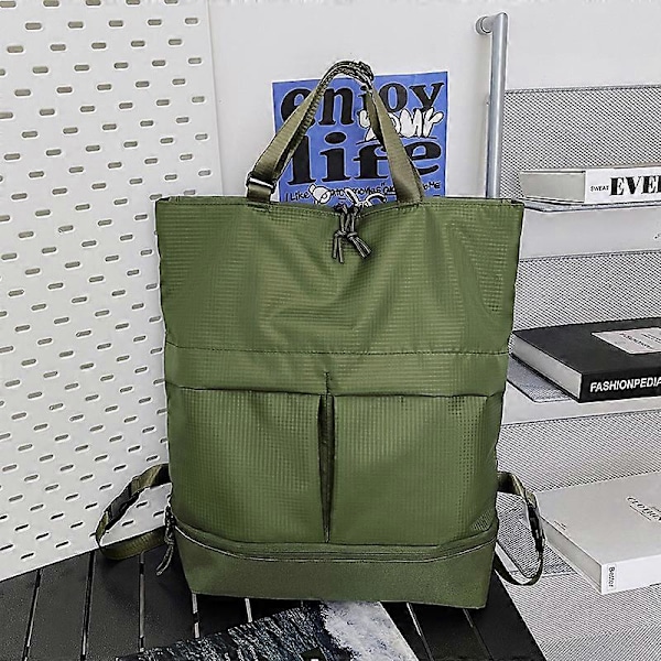 Stor Kapasitet Herre Ryggsekk Nylon Vanntett Sportsbag for Kvinner Reise Ryggsekk Vesker Fritid Håndveske (Grønn)