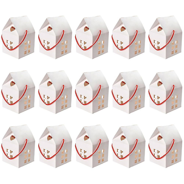 15 st Festpresentask Paper Candy Boxes Handhållna Husformade Presentaskar