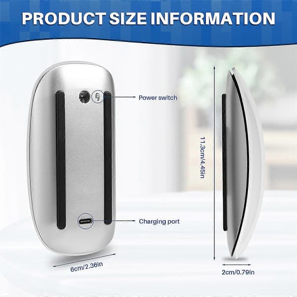 Bluetooth Trådløs Magic Mouse Stille Oppladbar Datamus Slank Ergonomisk PC-mus for Apple M