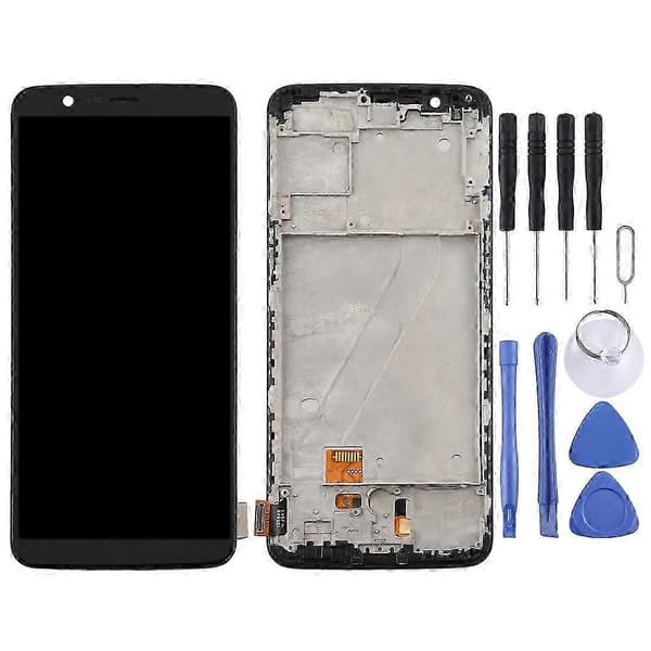 For OnePlus 5T A5010 TFT Material LCD-skjerm og Digitizer Fullmontering med Ramme (Svart)