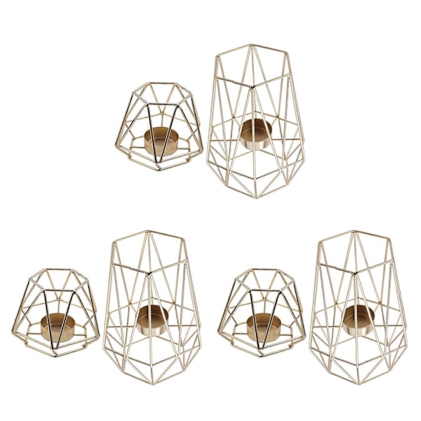 Set med 6 Gyllene Geometriska Metall Tealight Ljusstakar för Vardagsrum & Badrumsdekorationer