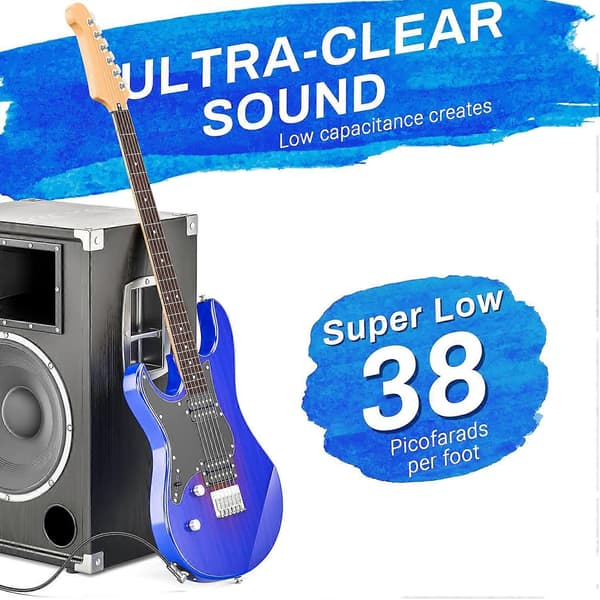 Gitarrkabel 3m Elektrisk Instrumentkabel Bas AMP Sladd för Elgitarr, Basgitarr, Elektrisk Mandolin, Pro Audio - Rät Vinkel till Rak -