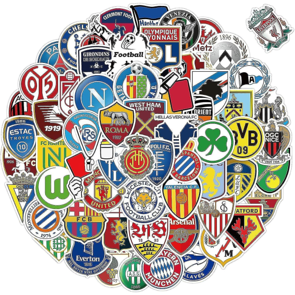 100 st Fotbollslagslogodekaler, Fotbollsklubbklistermärkepaket, vattentäta vinylklistermärken, VM-matchklistermärken för bärbara datorer