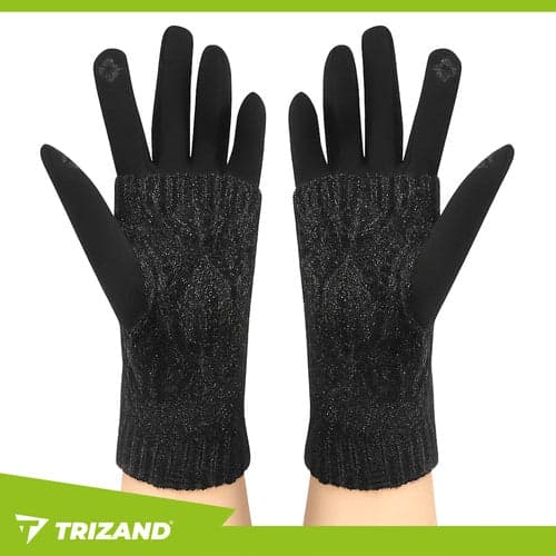 Touchscreen Gloves Black with Removable Warm Lining, Unisex 24 cm