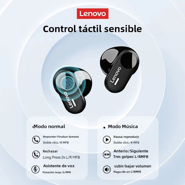Valkoiset Lenovo LP19 Langattomat Kuulokkeet Bluetooth 5.1 TWS Urheilukuulokkeet Korvassa -mallit Kahdella HD-mikrofonilla