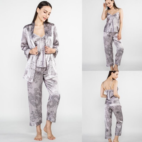 Ice Silk Couple Pyjamas Ladies Summer Suit Men&#39;s Nightgown Robe Gray WomenL
