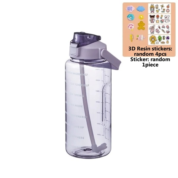 Vattenflaska Stor Sport Sugr?r 2 Liter Med Time Marker Motiv Purple/Sticker