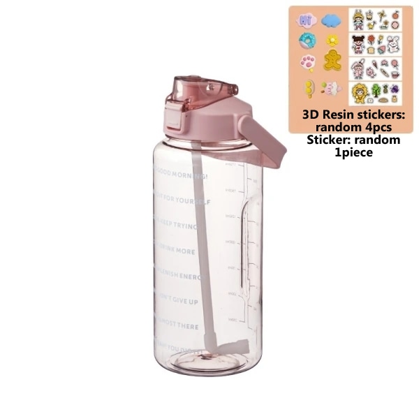 Vattenflaska Stor Sport Sugr?r 2 Liter Med Time Marker Motiv Pink/Sticker