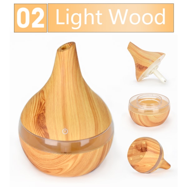 3 färg luftfuktare med LED-ljus -Wood Grain