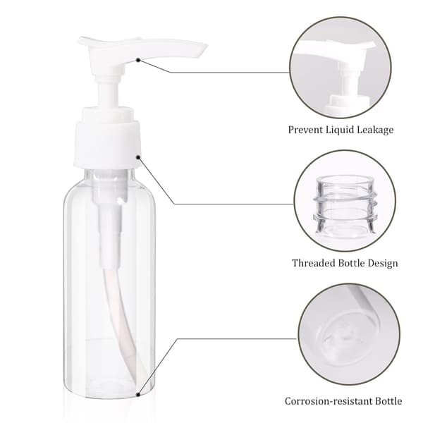 Resevänligt 4-delat set: 50 ml klar luftfri pumpflaska, resebehållare för kosmetika, schampo, hudkräm