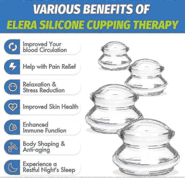 Elera Silikon Koppning Terapi Set, 4 Koppar, Anti Celluliter, Lindra Muskelvärk 4 Cups